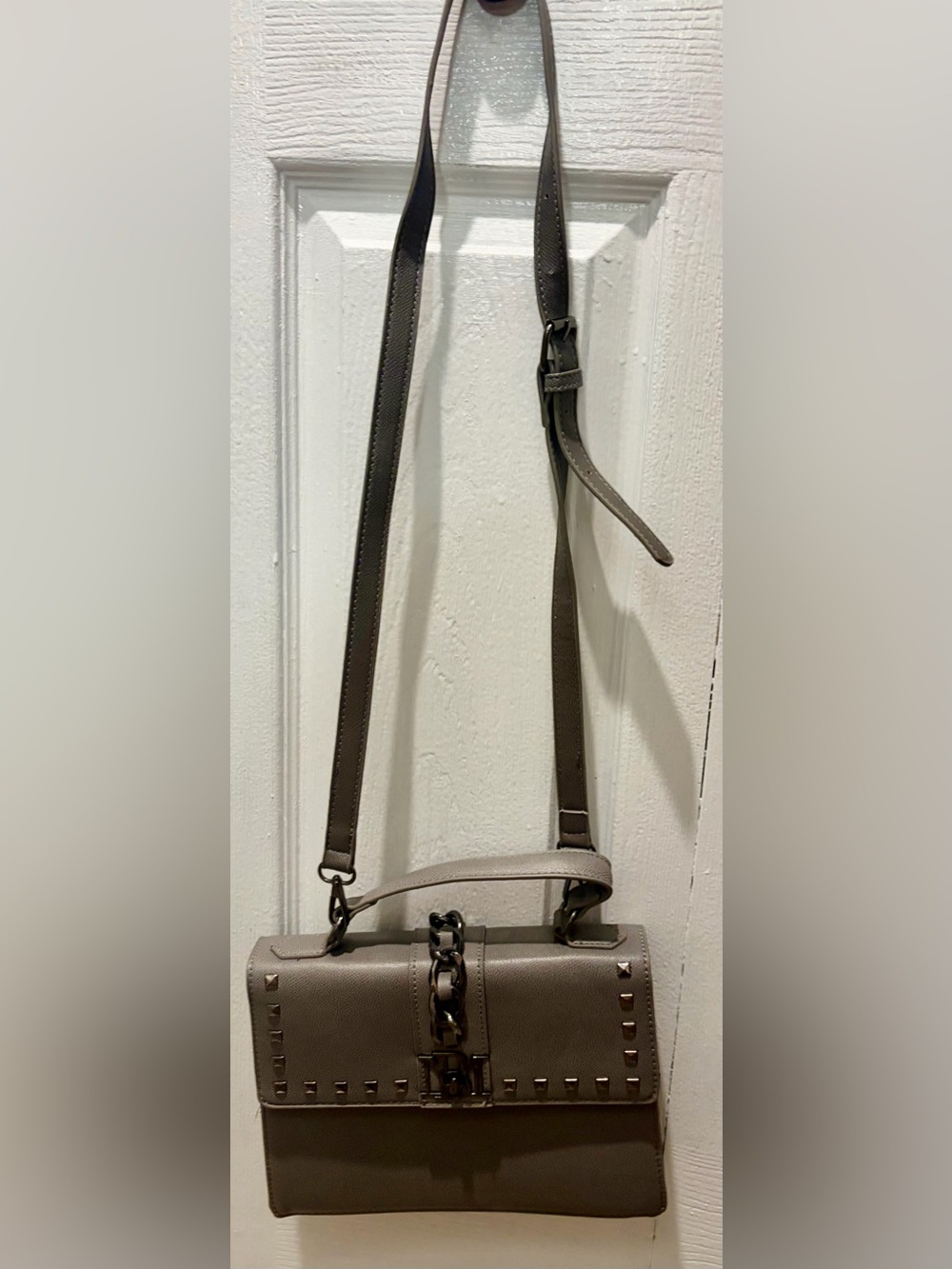 Badgley Mischka Gray Taupe Stud-Trim Crossbody Bag